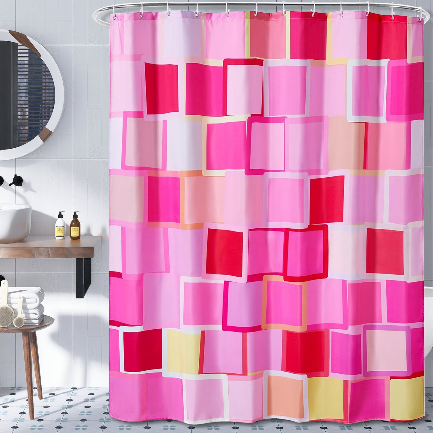 Colorful Plaid Home Bathroom Dry Wet Separation Partition Shower Curtain Waterproof Shower Curtain