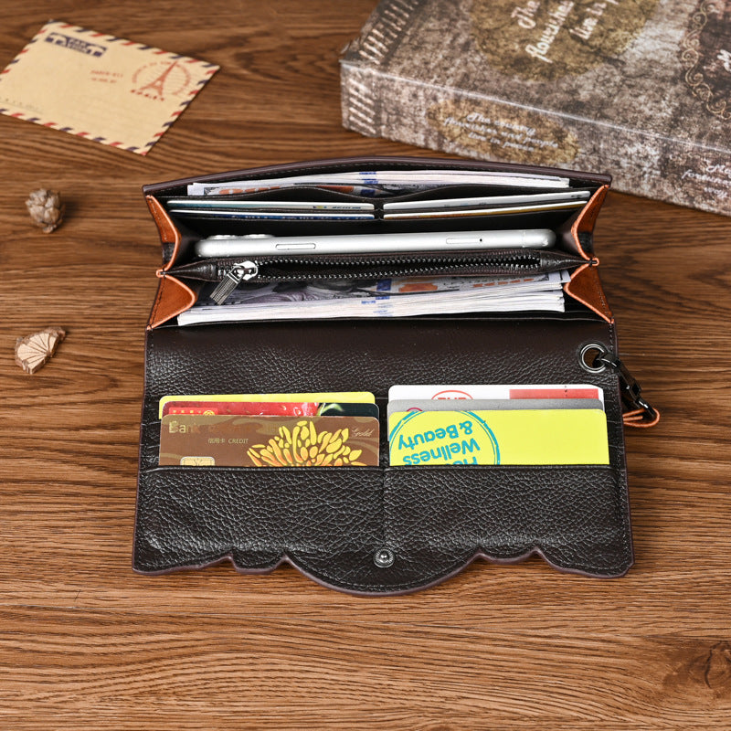 Chinese Style Embossed Wallet Top Layer Long Cowhide Fashion