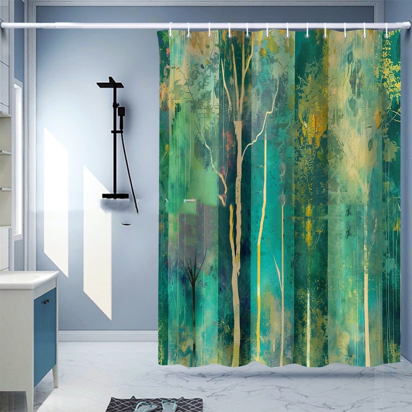 Waterproof Shower Curtain Digital Printing Punch-free