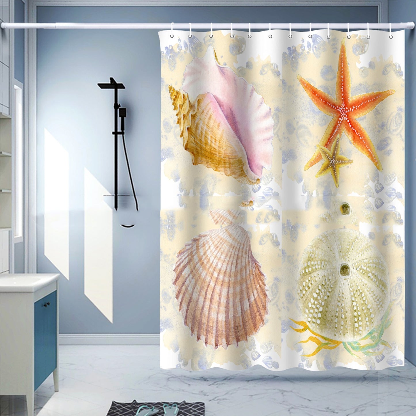 Waterproof Shower Curtain Digital Printing Punch-free