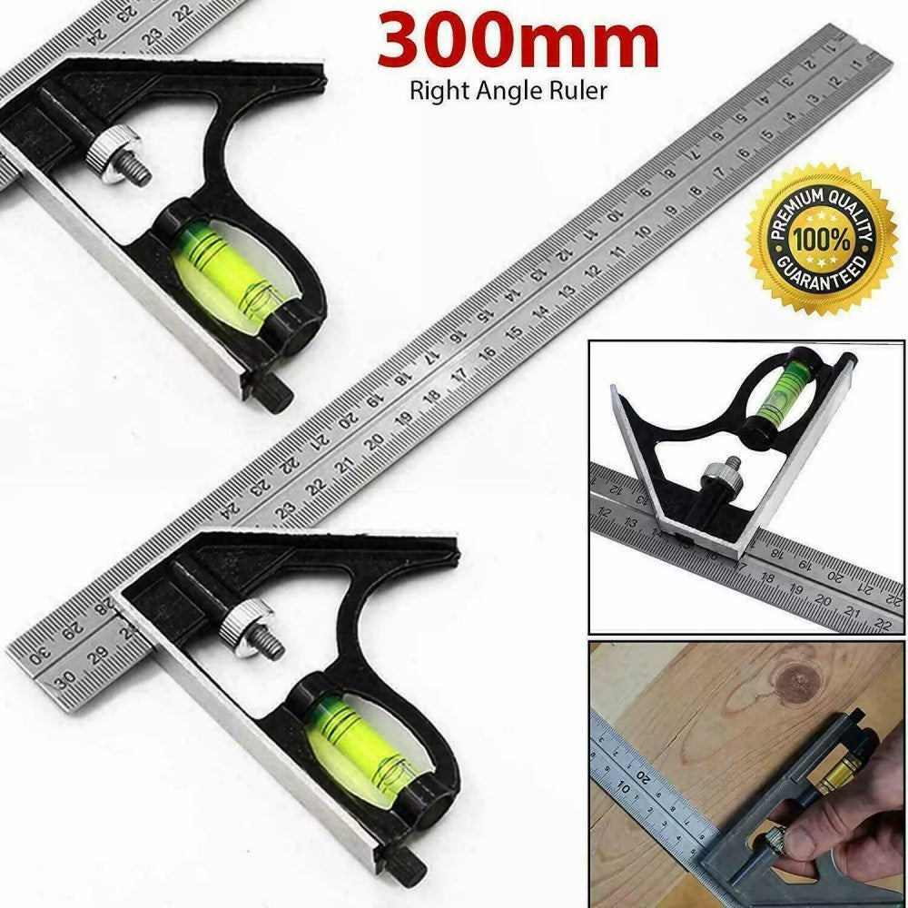 300mm 12  Adjustable Engineers Combination Try Square Set Right Angle Ruler UK