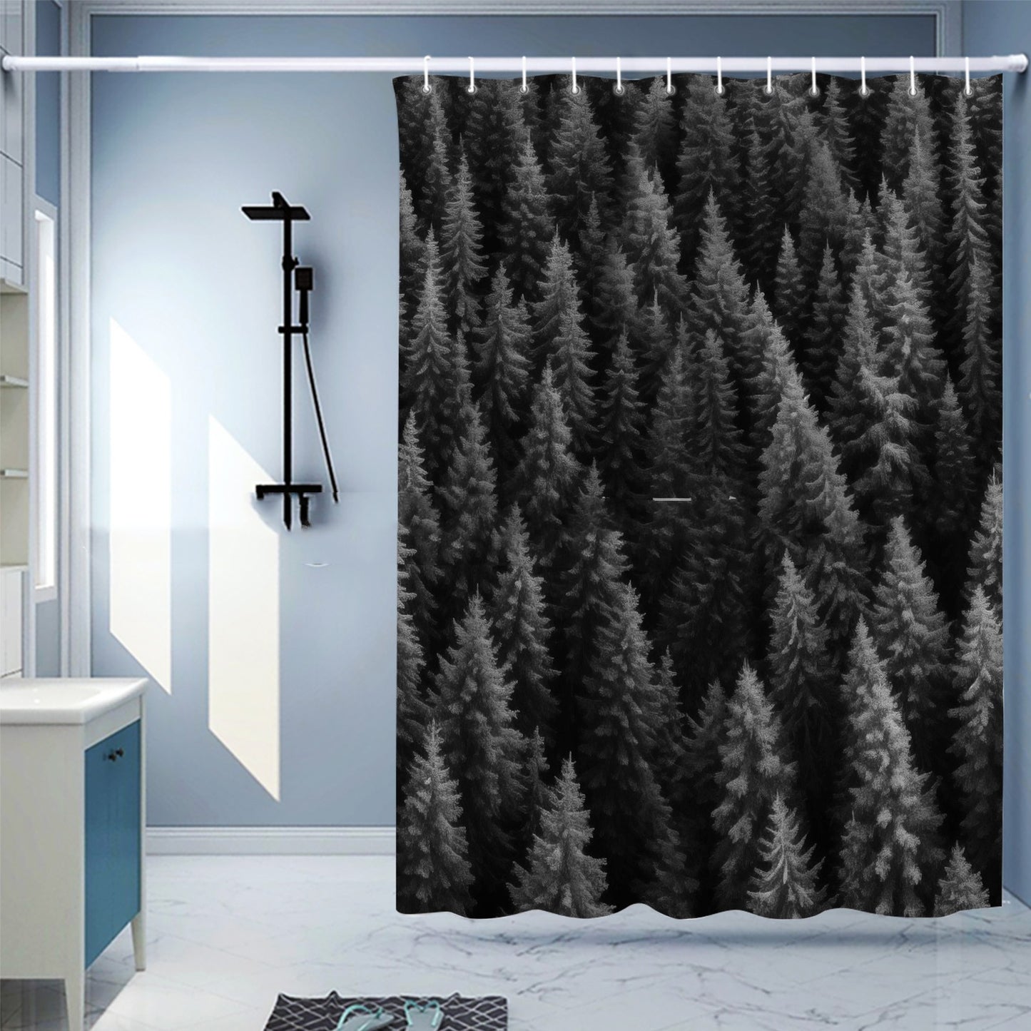 Waterproof Shower Curtain Digital Printing Punch-free