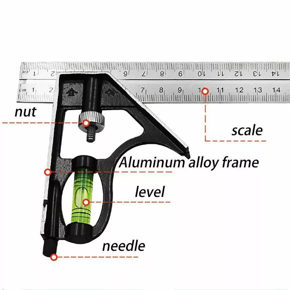 300mm 12  Adjustable Engineers Combination Try Square Set Right Angle Ruler UK