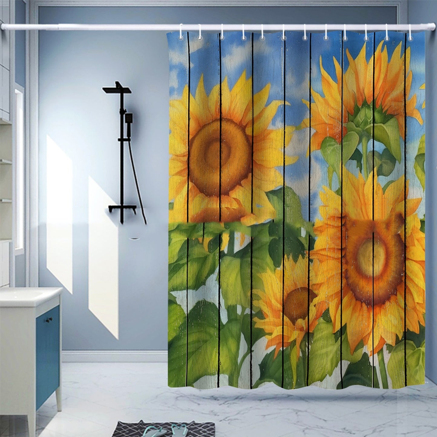 Waterproof Shower Curtain Digital Printing Punch-free