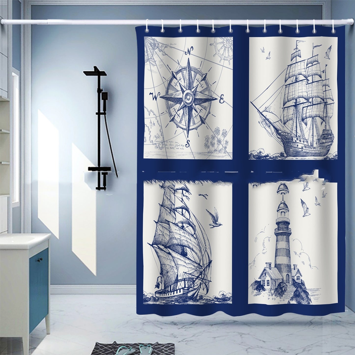 Waterproof Shower Curtain Digital Printing Punch-free