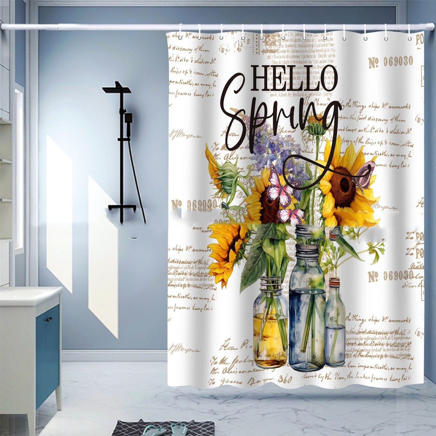 Waterproof Shower Curtain Digital Printing Punch-free