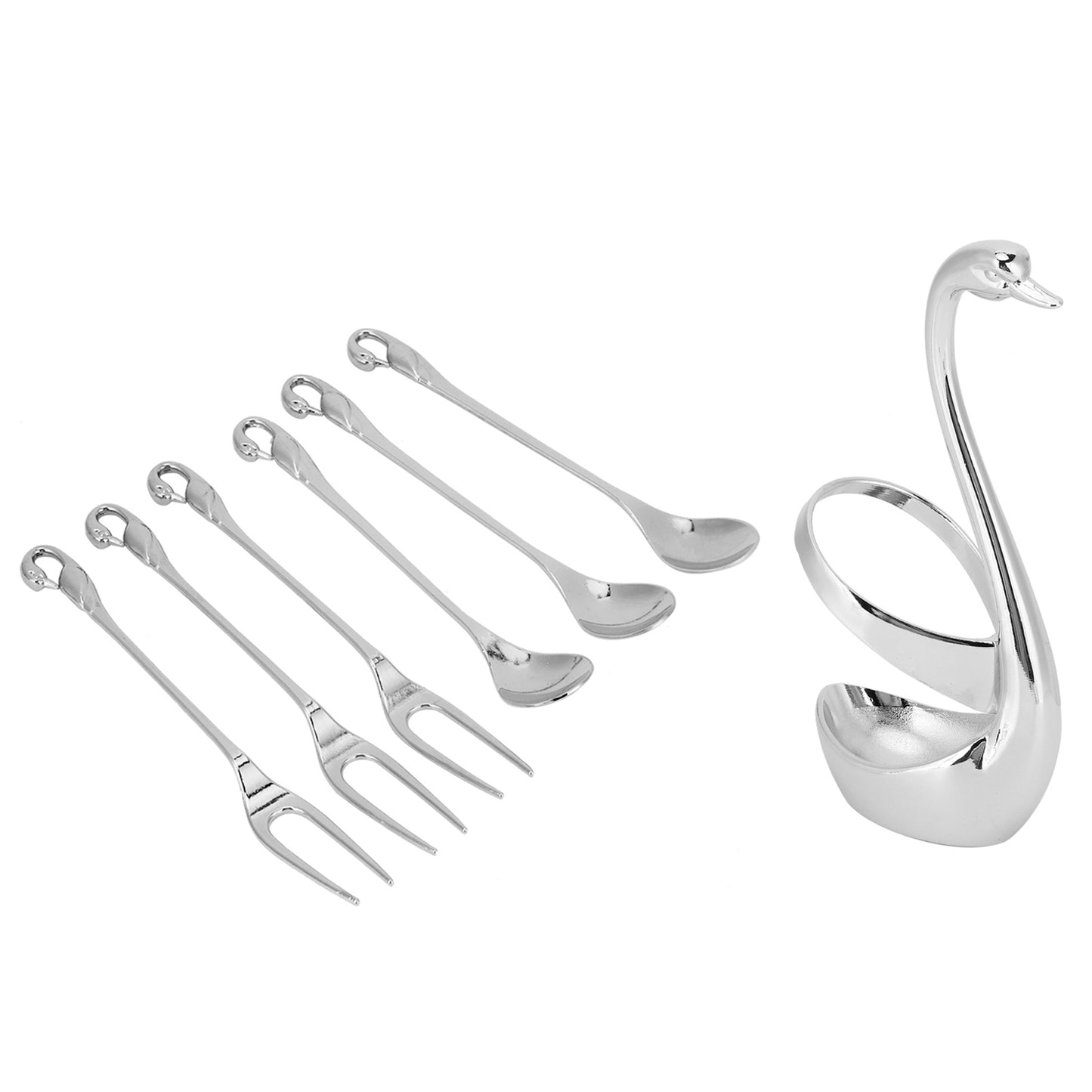 7Pcs/Set Zinc Alloy Dinnerware Swan Holder Tableware with 3 Spoons 3 Forks Home Decoration