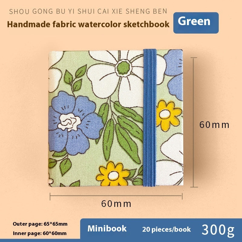 Fabric Watercolor Notebook Art Student Painting Square Portable