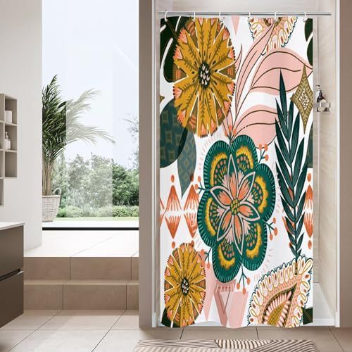 Polyester 3d Digital Printing Shower Curtain Waterproof Abstract Leaves