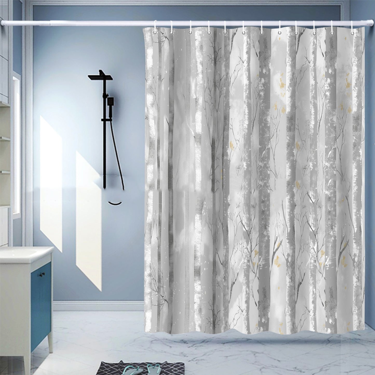 Waterproof Shower Curtain Digital Printing Punch-free