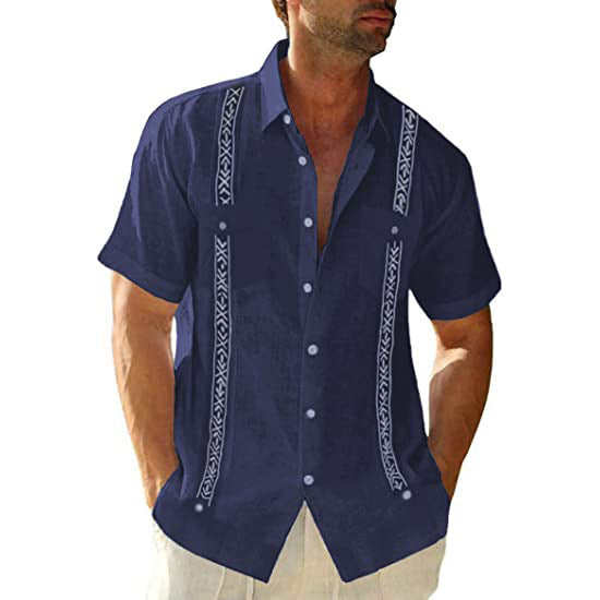 قميص Guayabera كوبي كاجوال للرجال بأكمام قصيرة ملابس خارجية مطبوعة ملابس رياضية عصرية مصممة للشارع