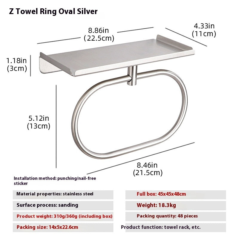 Bathroom Punch-free Storage Bathroom Stainless Steel Towel Ring