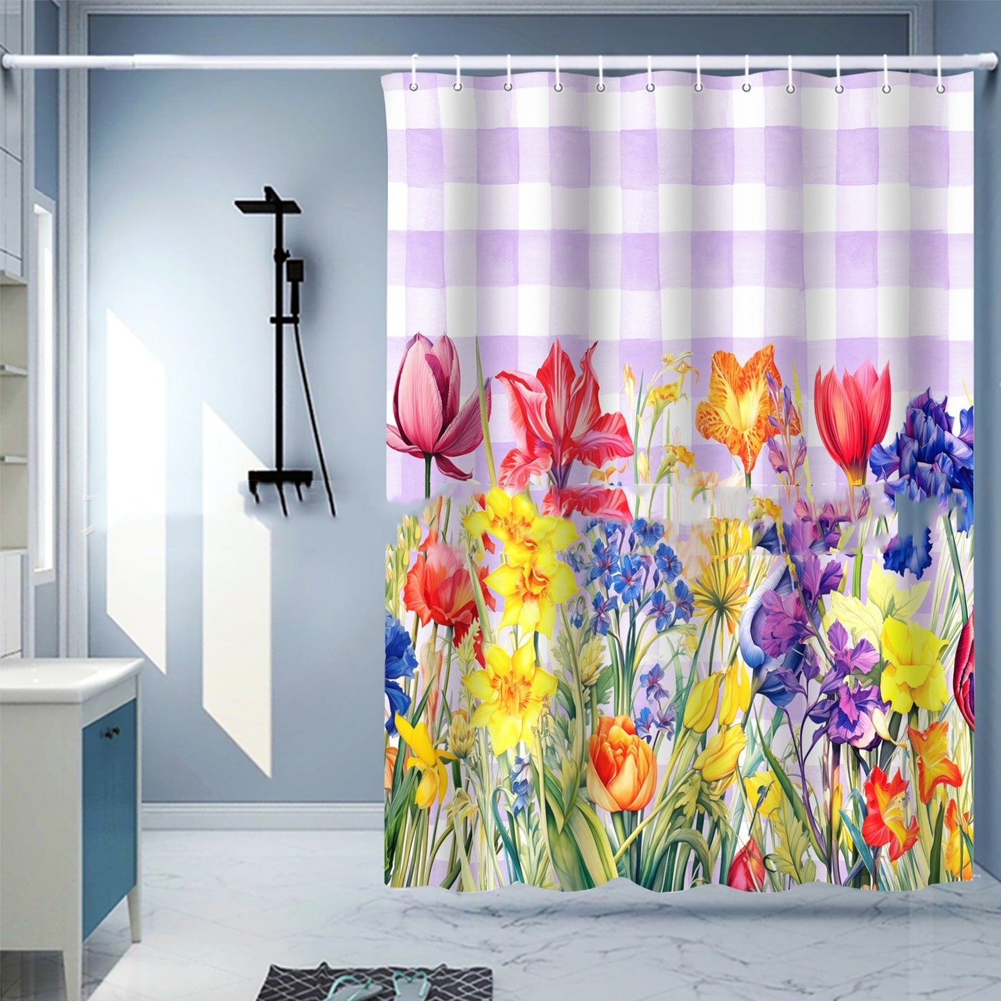 Waterproof Shower Curtain Digital Printing Punch-free