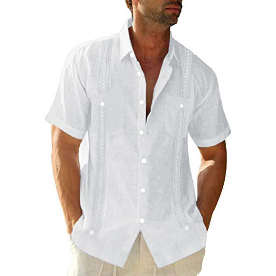 قميص Guayabera كوبي كاجوال للرجال بأكمام قصيرة ملابس خارجية مطبوعة ملابس رياضية عصرية مصممة للشارع