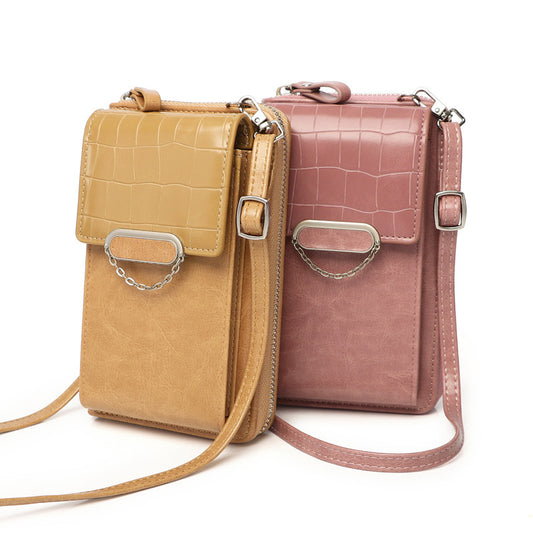 Mobile Phone Bag For Women Chain Stone Pattern Design Shoulder Bags