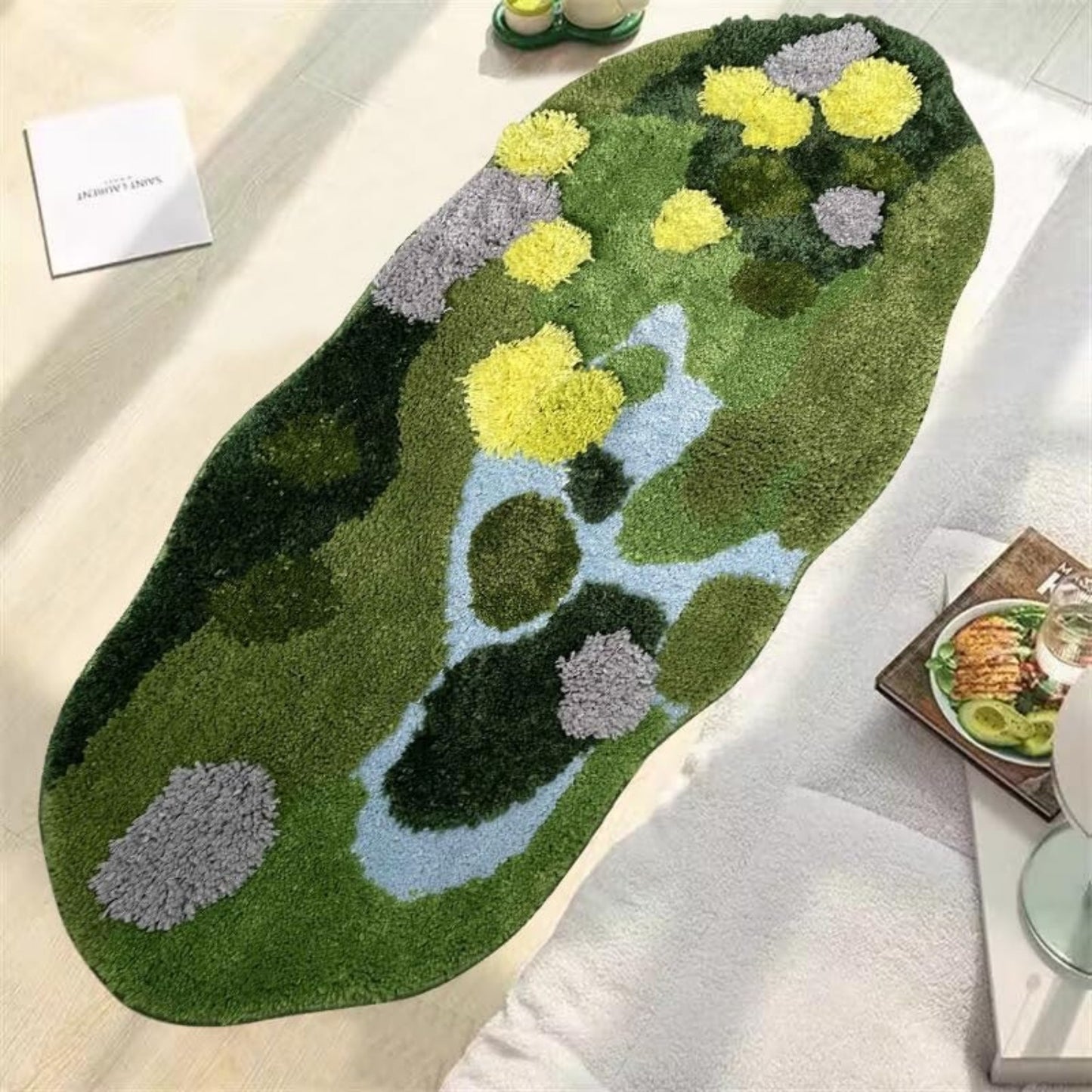 Moss Green Bath Mat Bathroom Rugs Non-Slip Aesthetic Microfiber Fleece Soft Shaggy Shower Mat Carpet