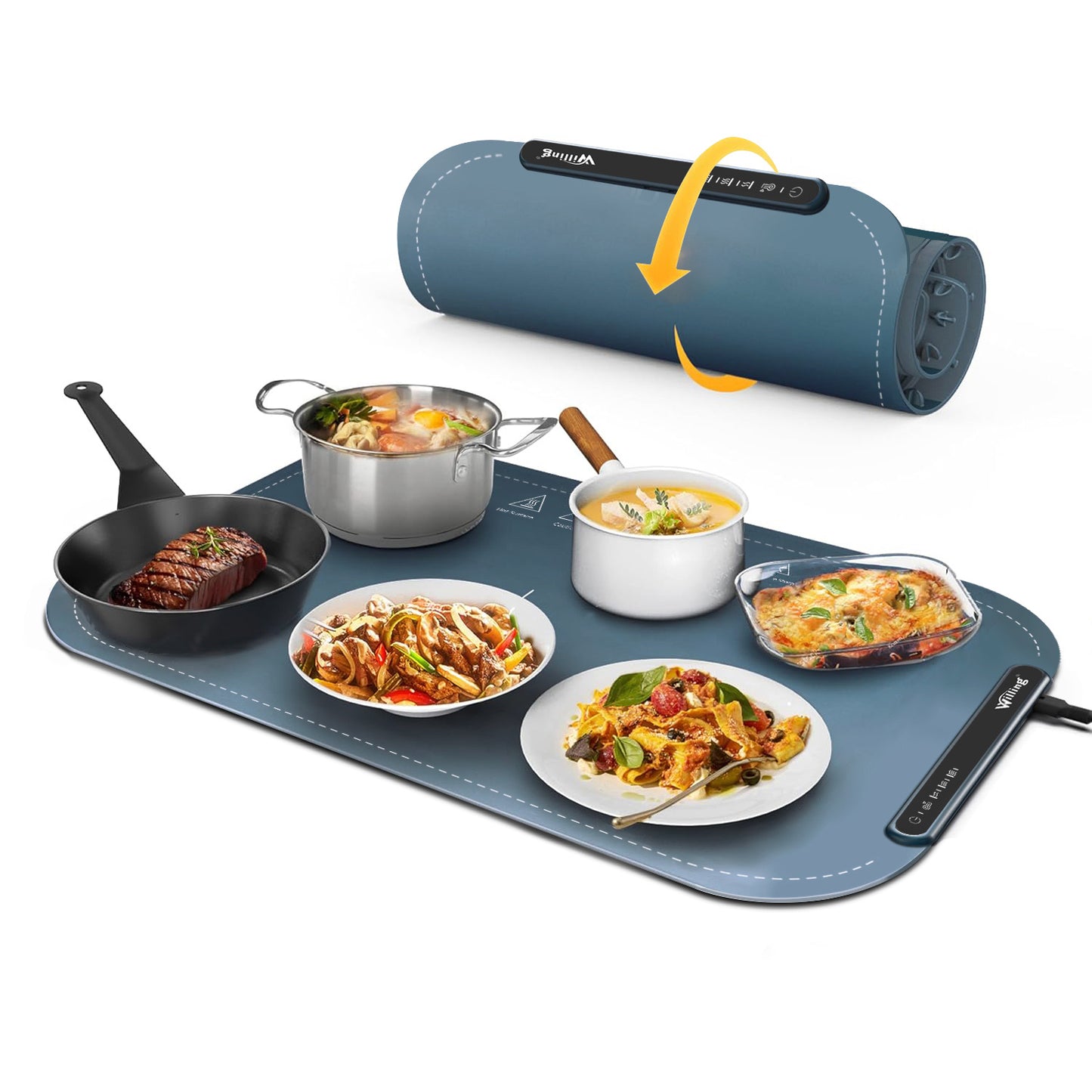 Willing 250W Food Warming Mat 3-Temperature Setting Home Food Warmer Portable Warming Trays For Stainless Steel Ceramic, Glass Enamelware - Navy Blue