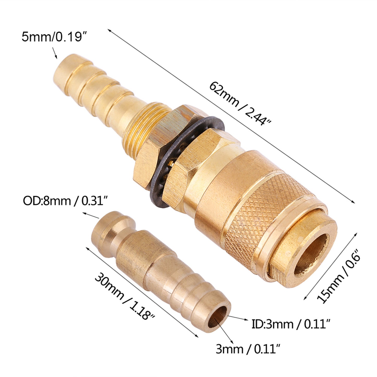 Water Cooled & Gas Adapter Quick Hose Connector Fitting For MIG TIG Welder Torch(Brass)