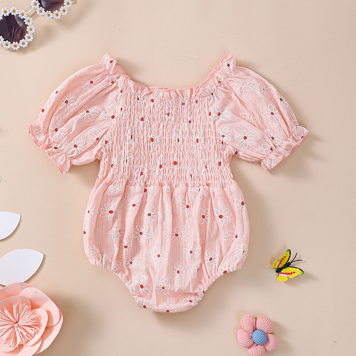 Little Sun Print Puff Sleeve Romper