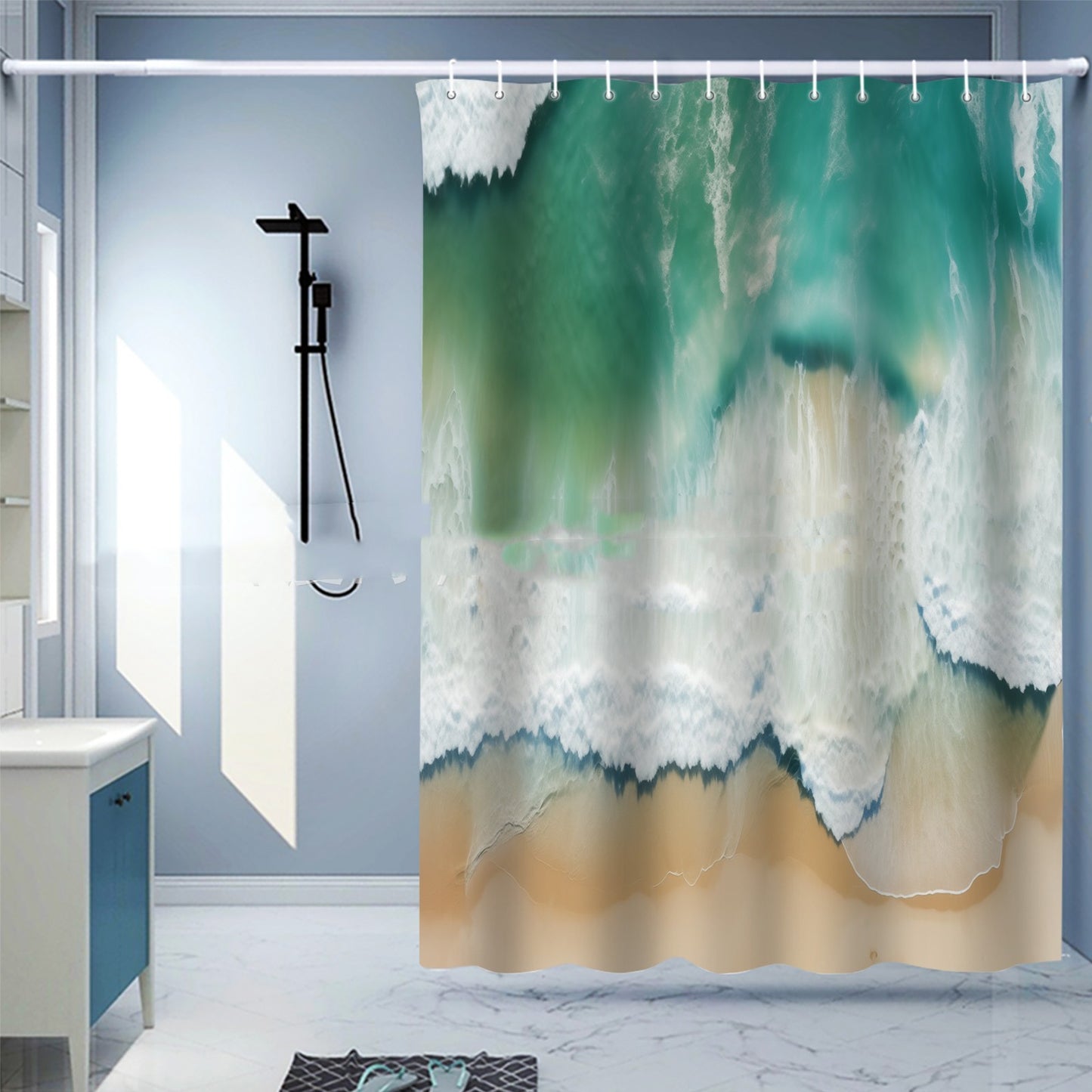 Waterproof Shower Curtain Digital Printing Punch-free