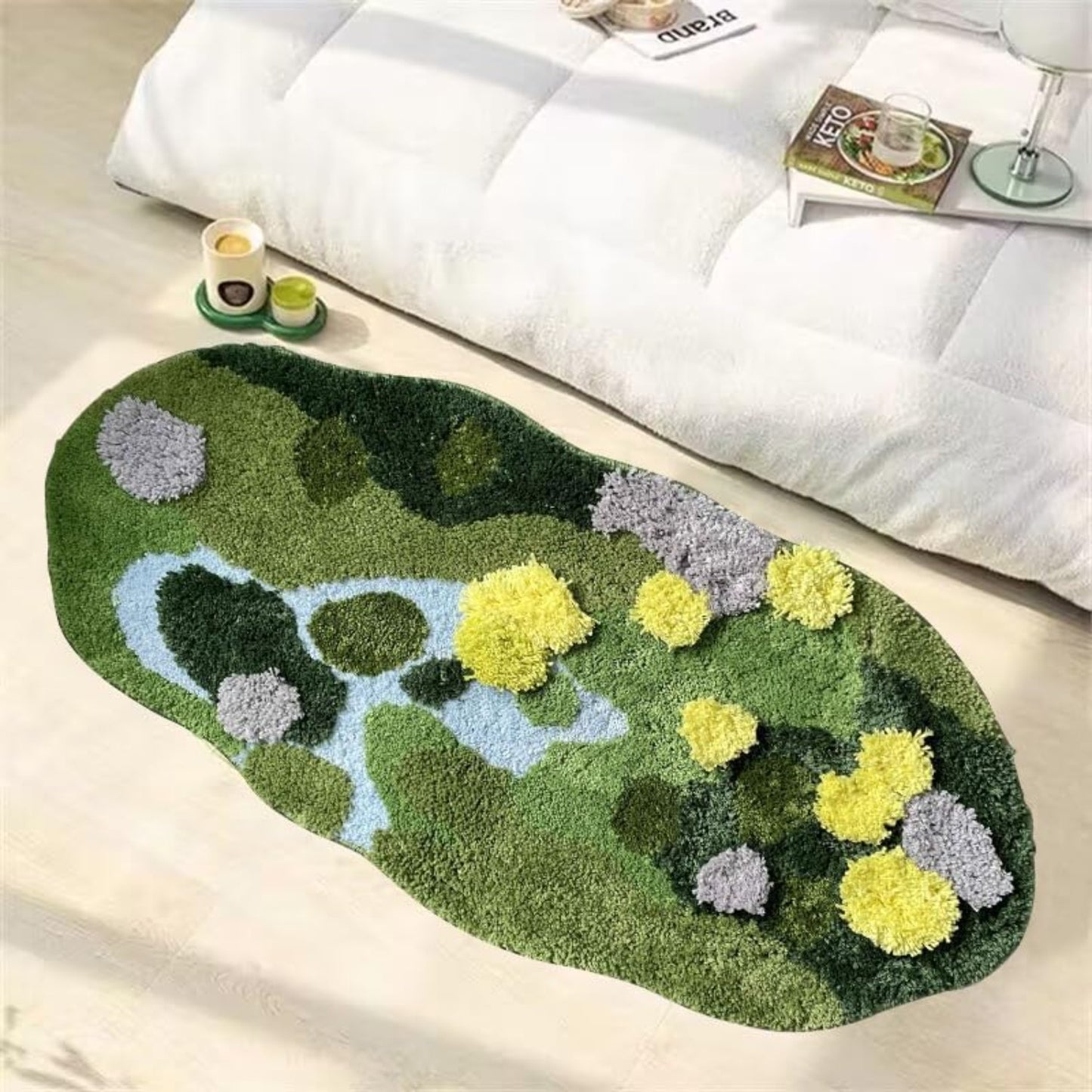 Moss Green Bath Mat Bathroom Rugs Non-Slip Aesthetic Microfiber Fleece Soft Shaggy Shower Mat Carpet