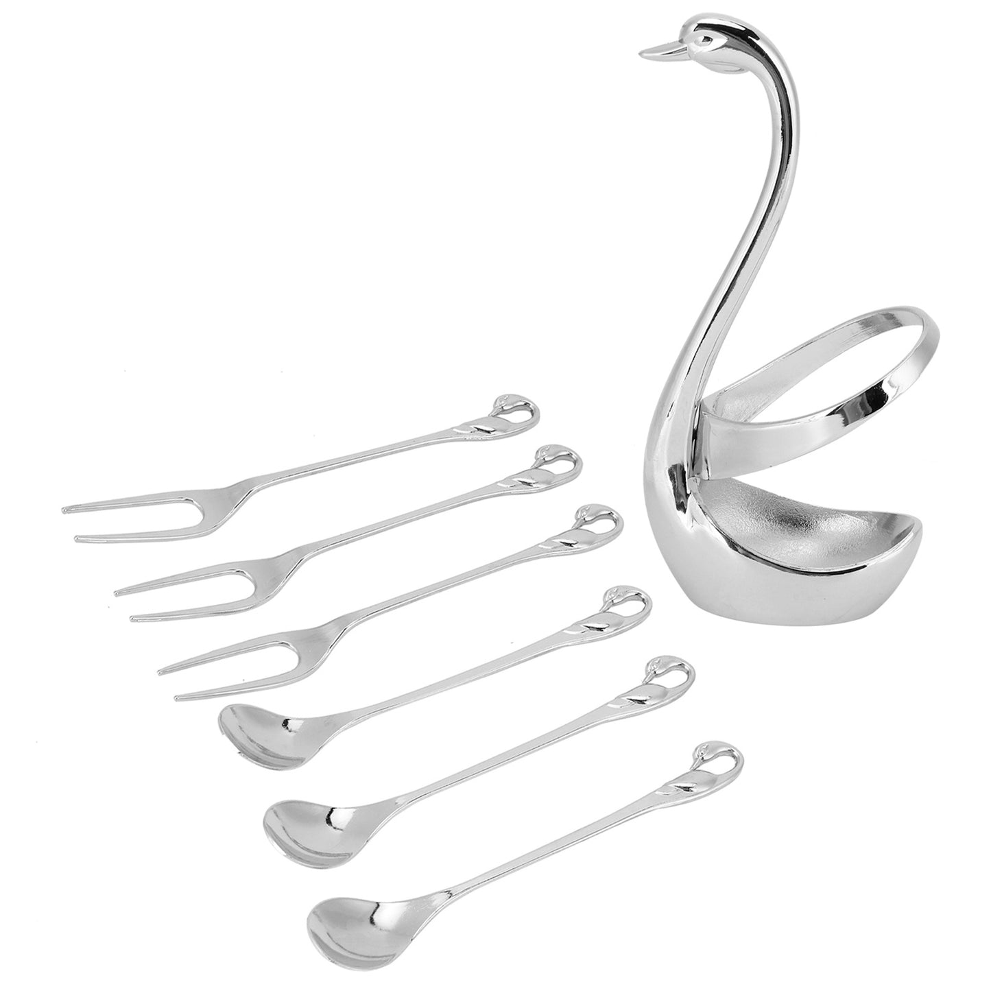 7Pcs/Set Zinc Alloy Dinnerware Swan Holder Tableware with 3 Spoons 3 Forks Home Decoration